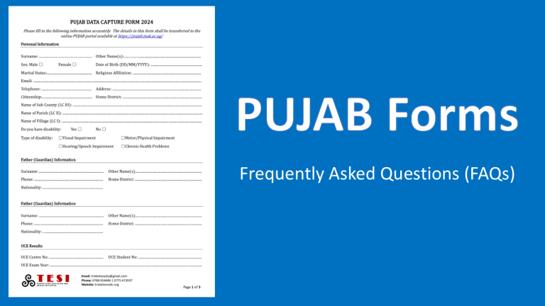 FAQs on filling PUJAB forms